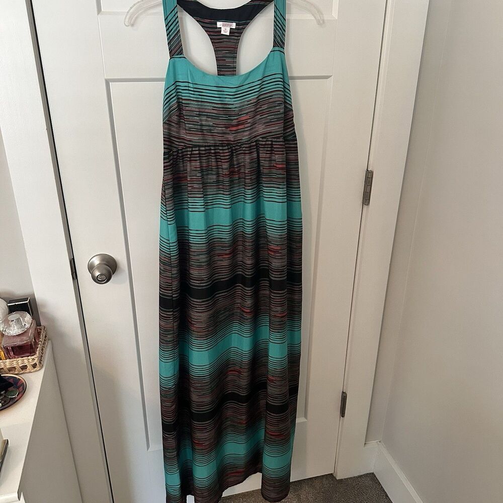 Xhilaration Blue Multicolor Striped Maxi Dress Long Racerback Sleeveless M
